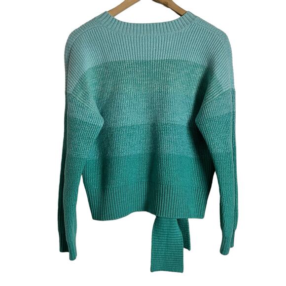 Parker Hampton Teal Blue Colorblock Tie Hem Crewneck Sweater Size Large - Picture 10 of 11